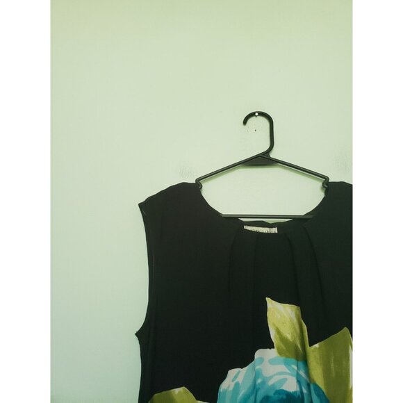 Sandra Darren Women 12 Mini Dress Floral Black Sheath Sleeveless Blue Spring NWT - Picture 4 of 7